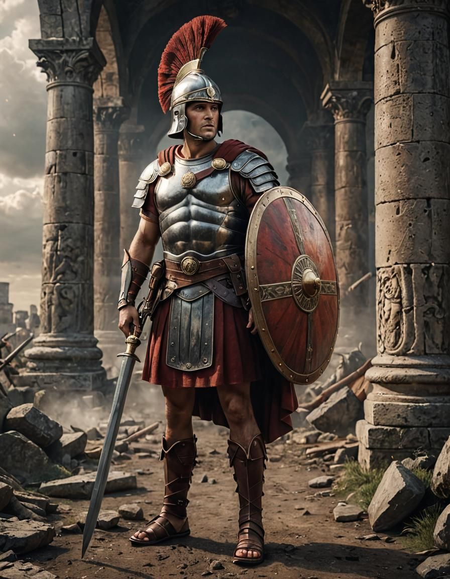Roman Soldier Portrait with Shortsword and Shield