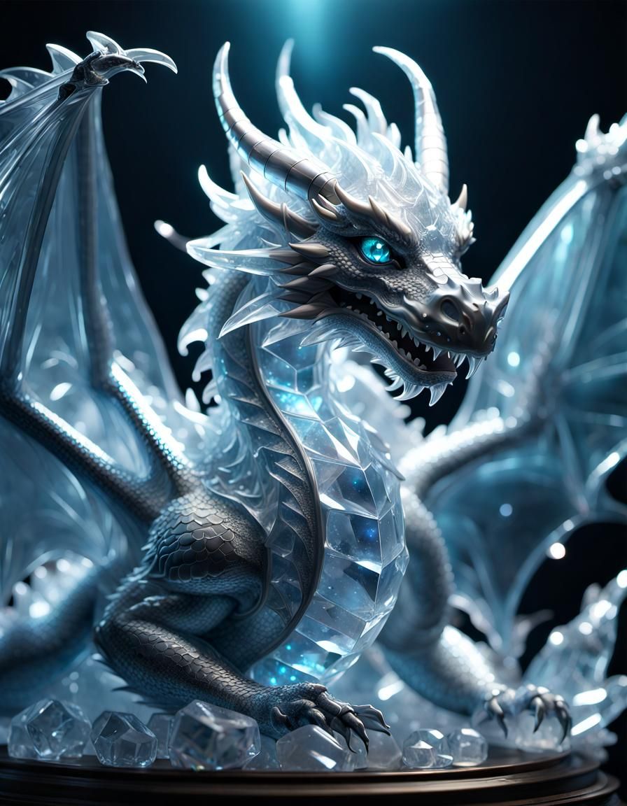 Translucent Crystal Ice Dragon with Twinkling Lights