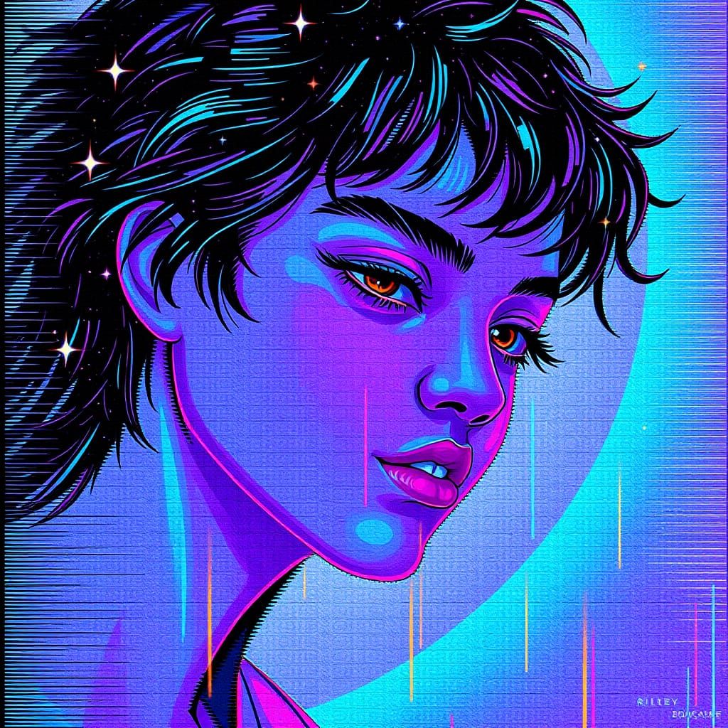 Abstract Indigo Maximalist Constellation with Glitch Effects