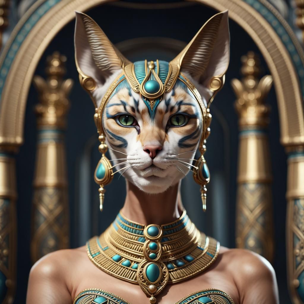 Beautiful Cat Goddess in Matte Painting Style