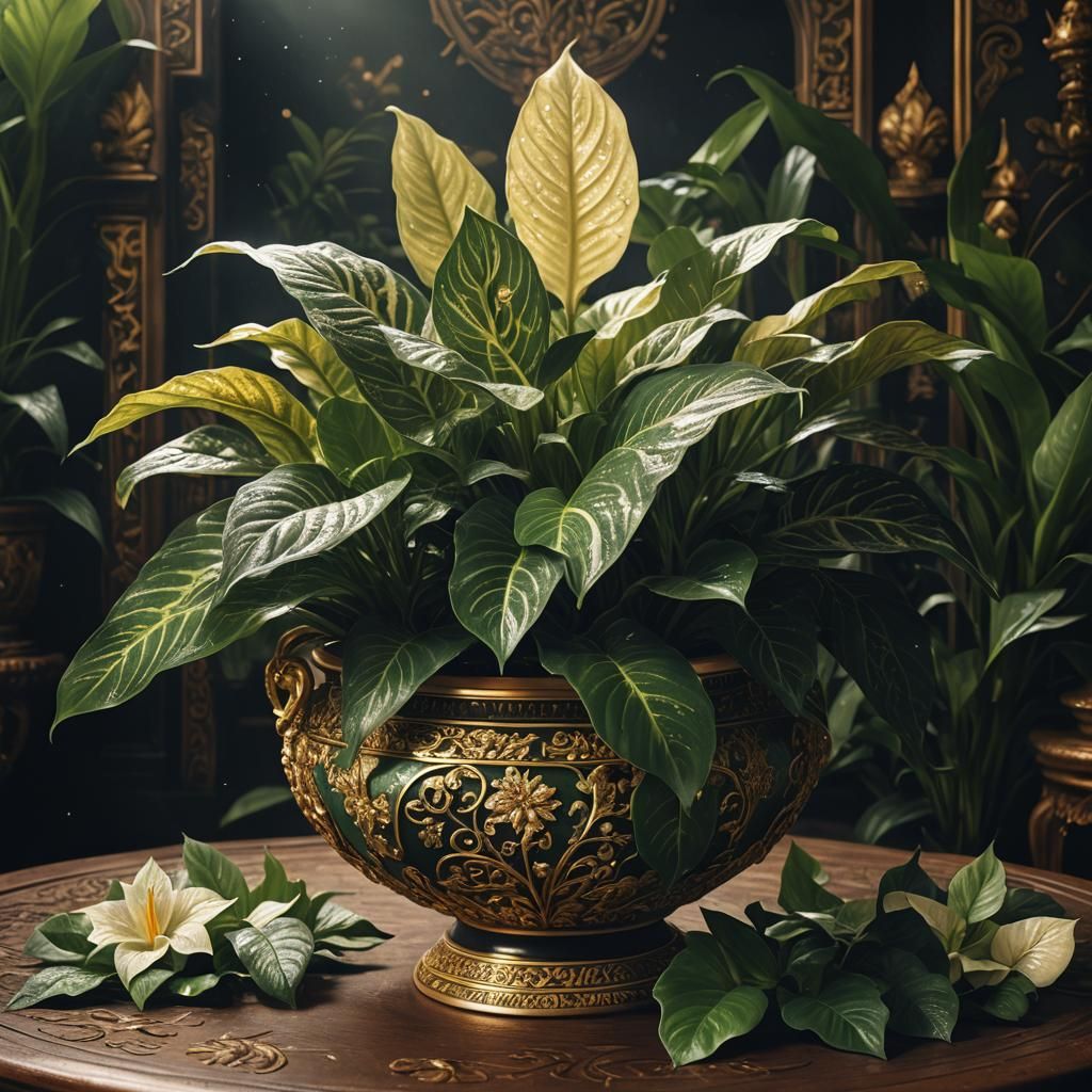 Dieffenbachia in China Pot: Pre-Raphaelite Style
