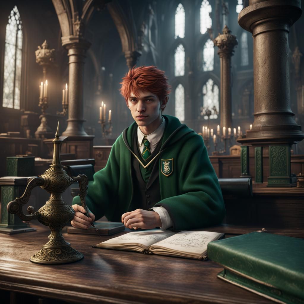 Slytherin Student at Hogwarts: Detailed Matte Painting