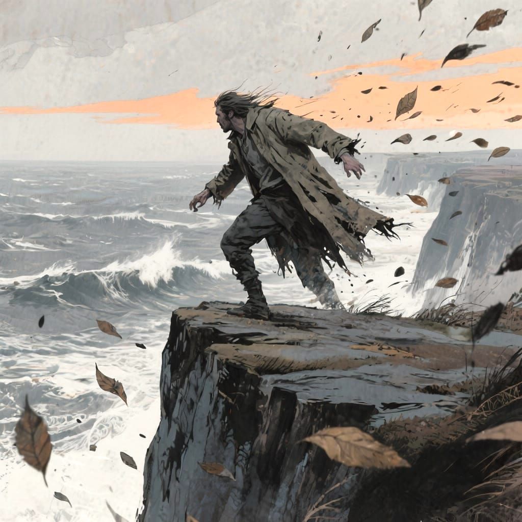 Man Against the Wind: Moody Charcoal and Watercolor Sketch