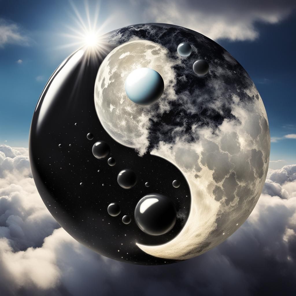 Yin Yang Symbol in Moonstone and Obsidian