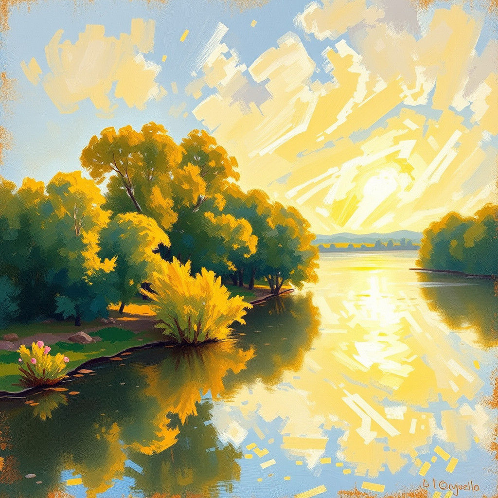 Marne River Landscape in Impressionist Style