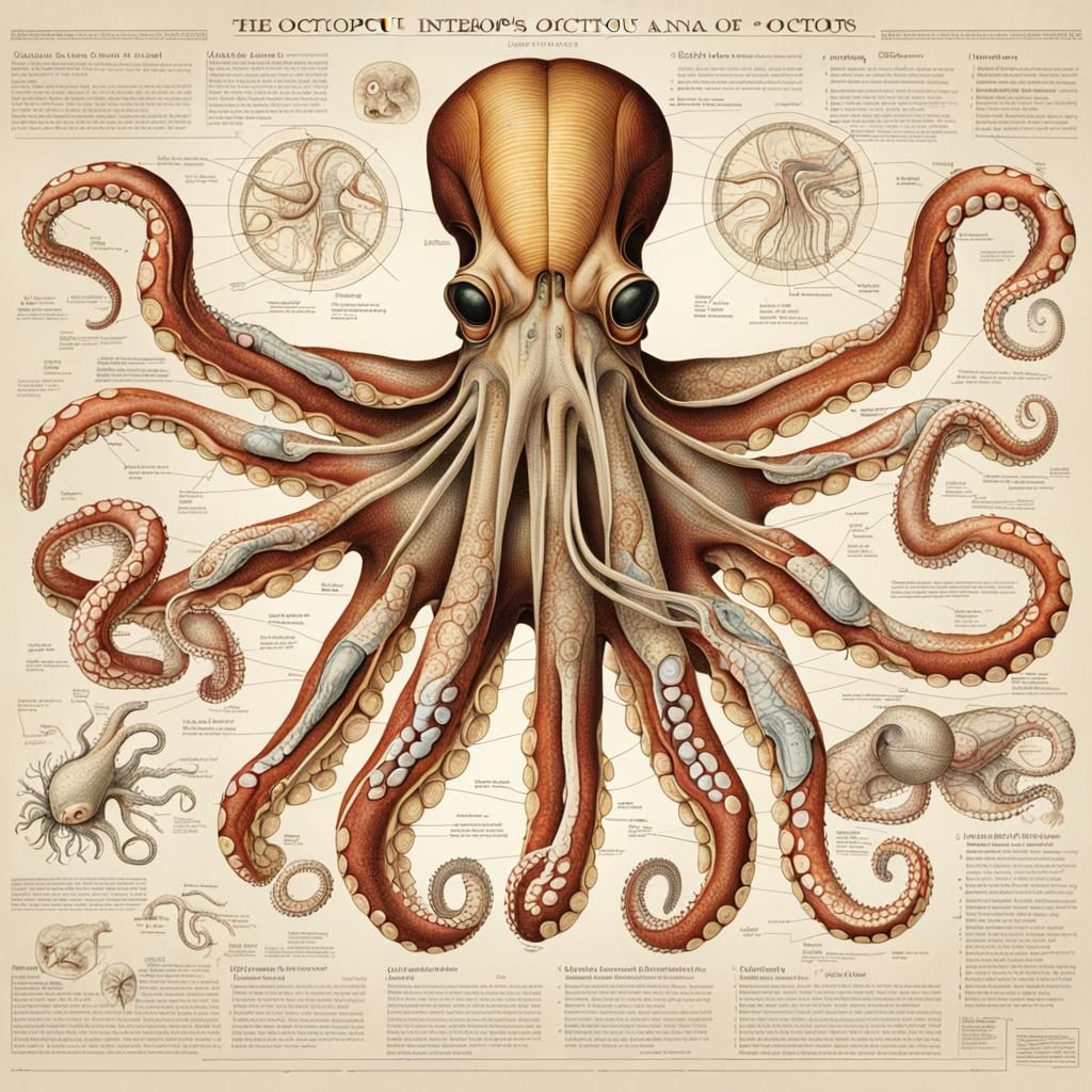 Detailed Anatomical Chart of Dissected Octopus
