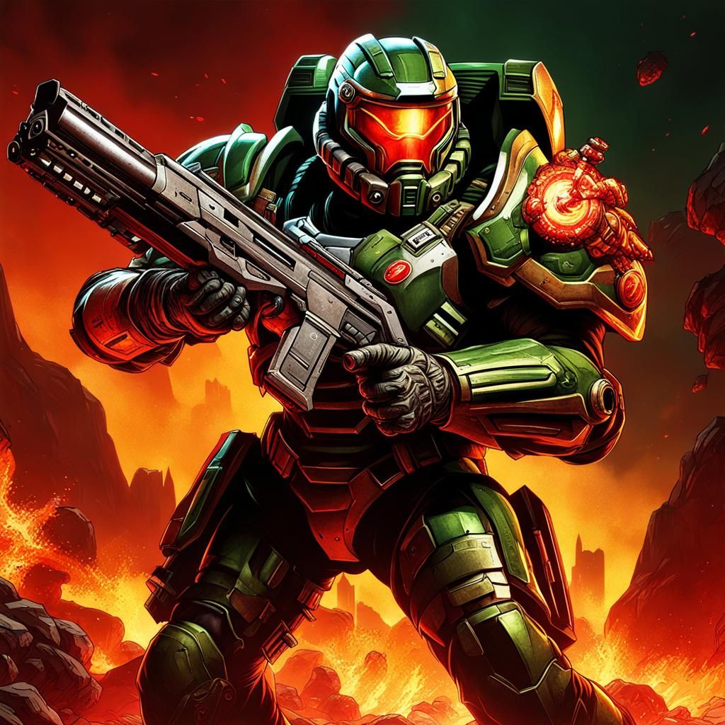 Doom Slayer Battles Icon of Sin with Shotgun