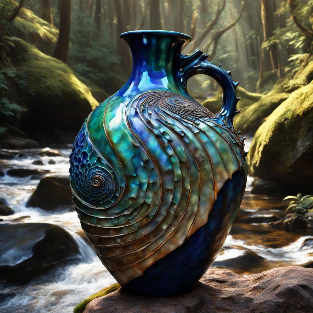 Teslapunk Clay Vase Inspired by Nautilus Shells