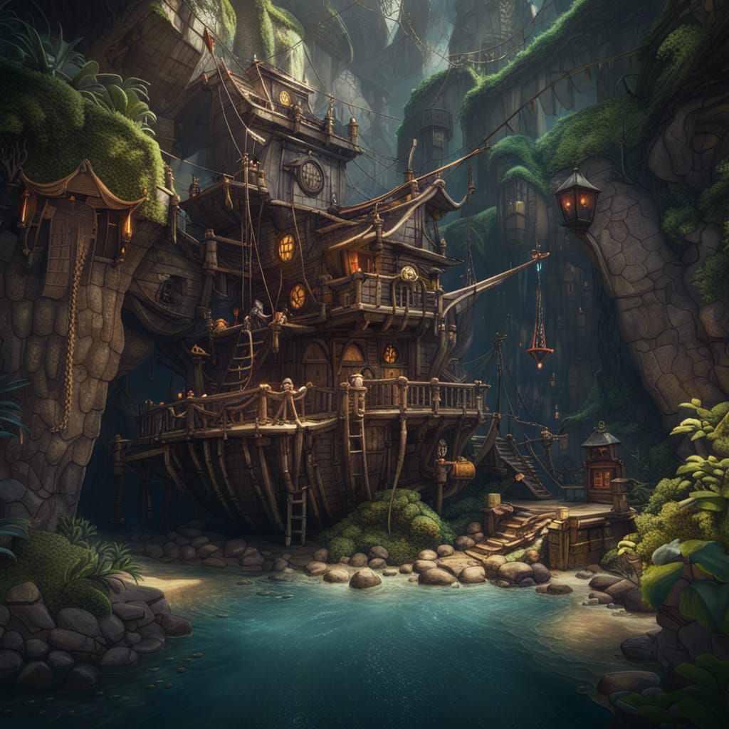 Fantastical Pirate Hideout Concept Art