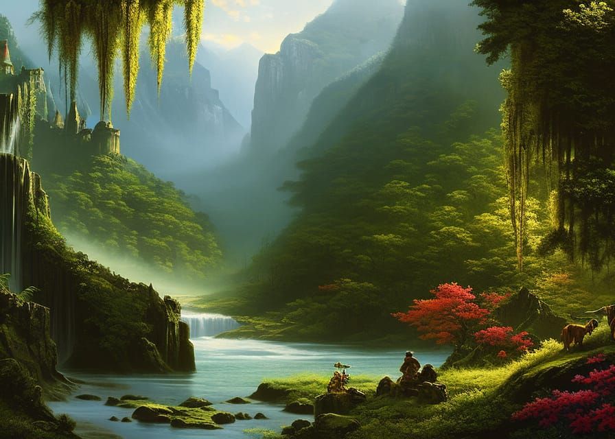 Lush Rainforest Castle in Asher Brown Durand Style