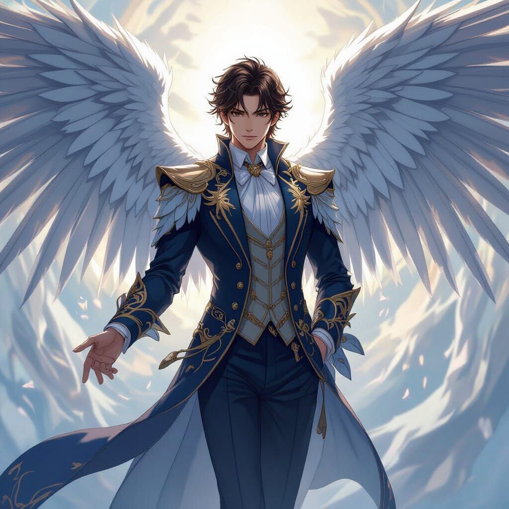 Elegant Archangel with Wings in Anime Style