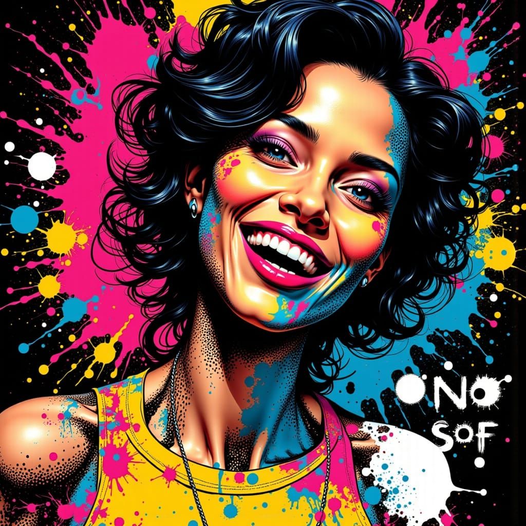 Pop Art Portrait of Laughing Hispanic Woman