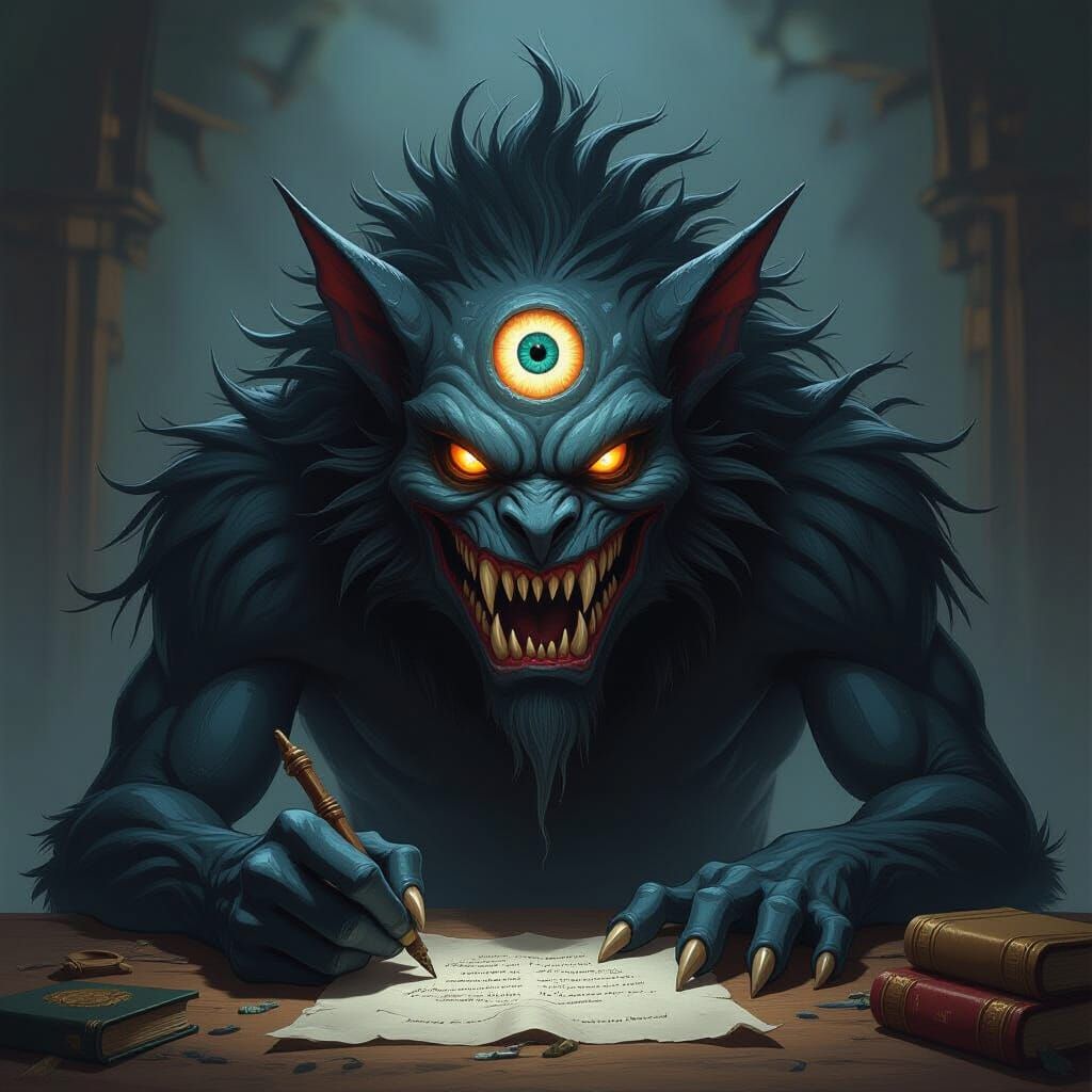 Terrifying One-Eyed Monster in Dark Concept Art Style