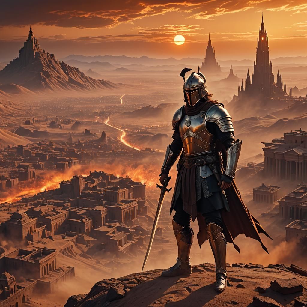 Heroic Biblical Warrior in Desert Landscape