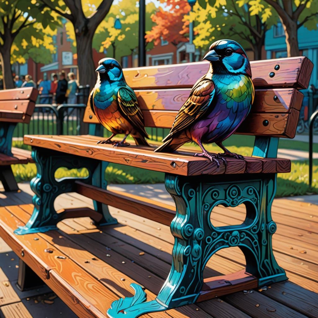 Vibrant Playground Bench in Comic Book Style