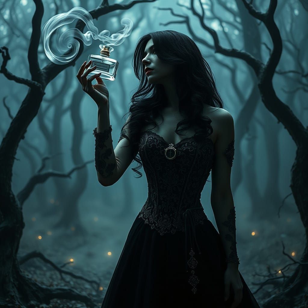 Seductive Siren Unveils Enchanting Perfume in Dark Surrealis...