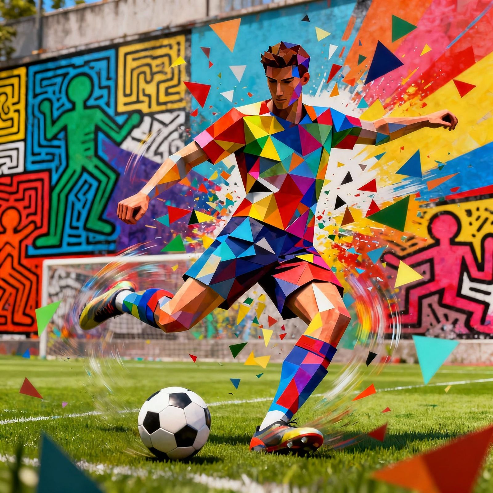 Surreal Pop Art Soccer Player in Geometric Style
