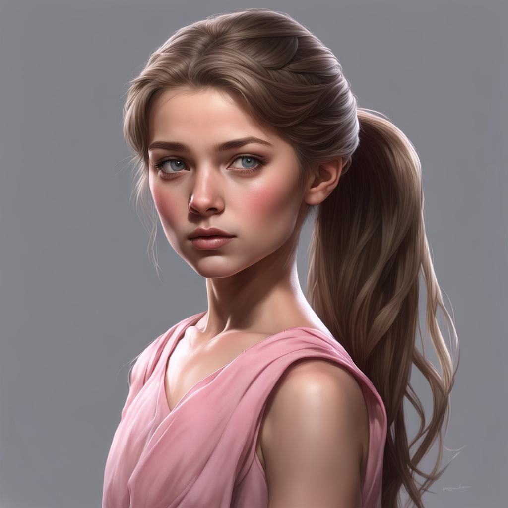 Girl in Pink Dress: Hyperdetailed Digital Portrait