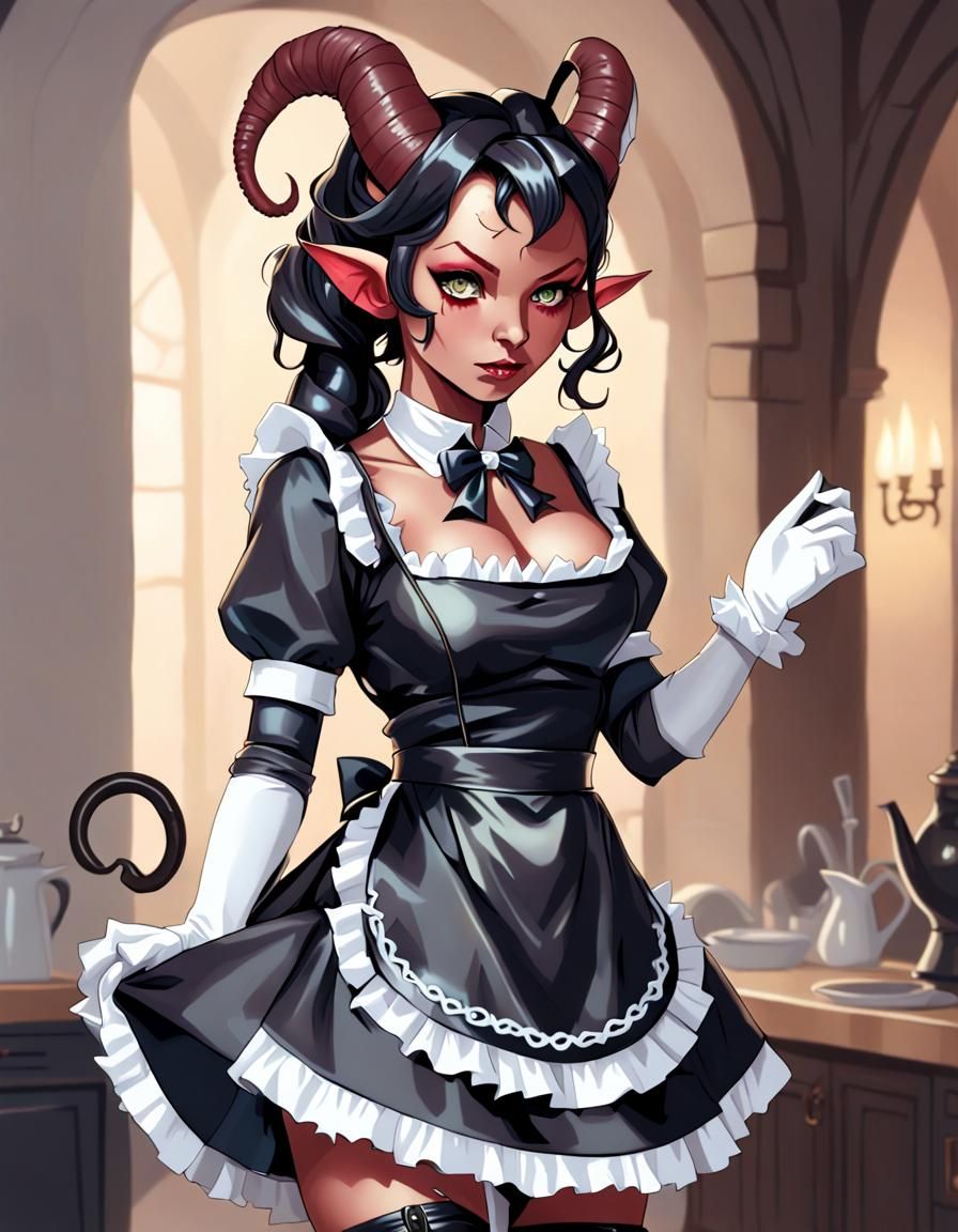 Tiefling Woman in French Maid Outfit