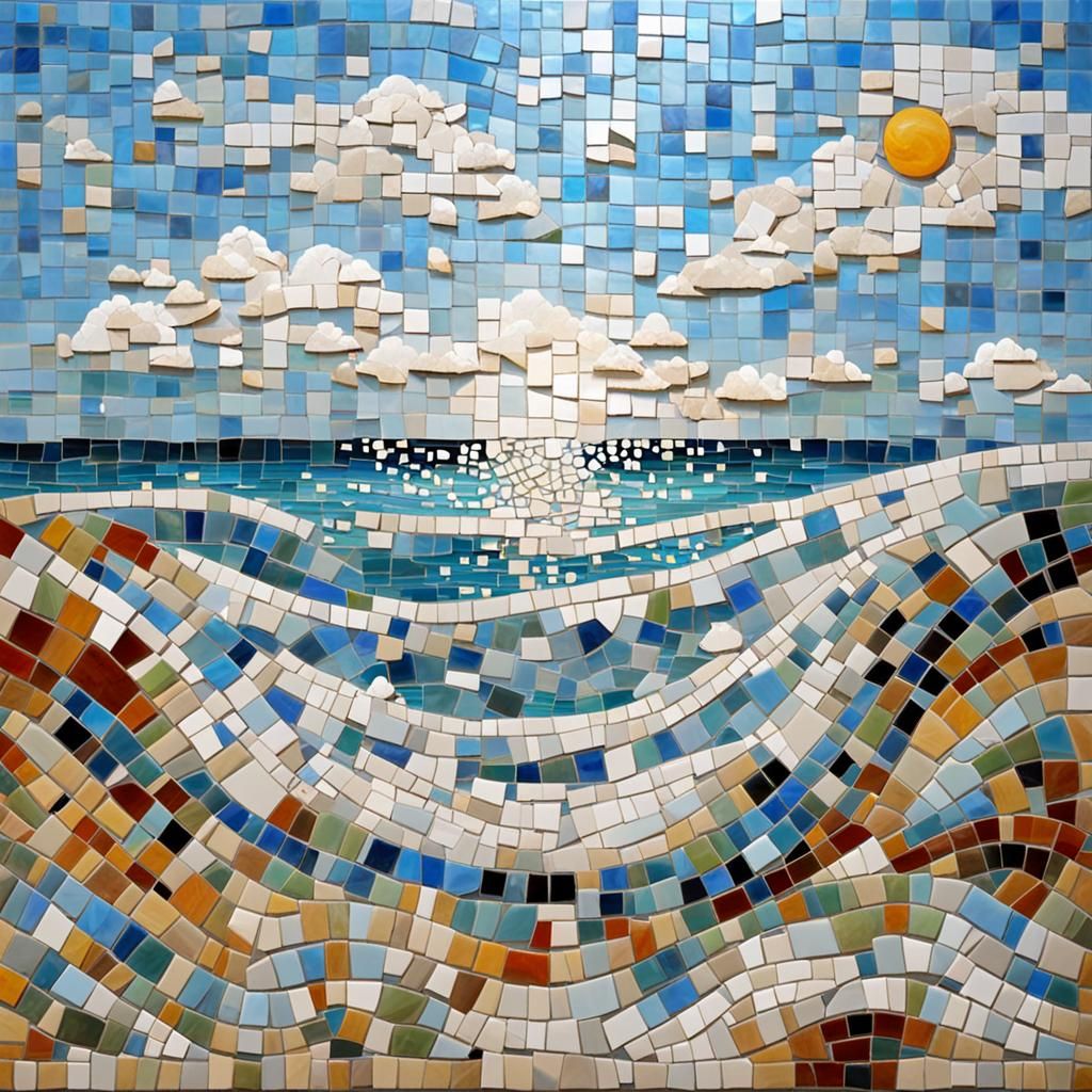 Beach Day Mosaic with Crashing Waves