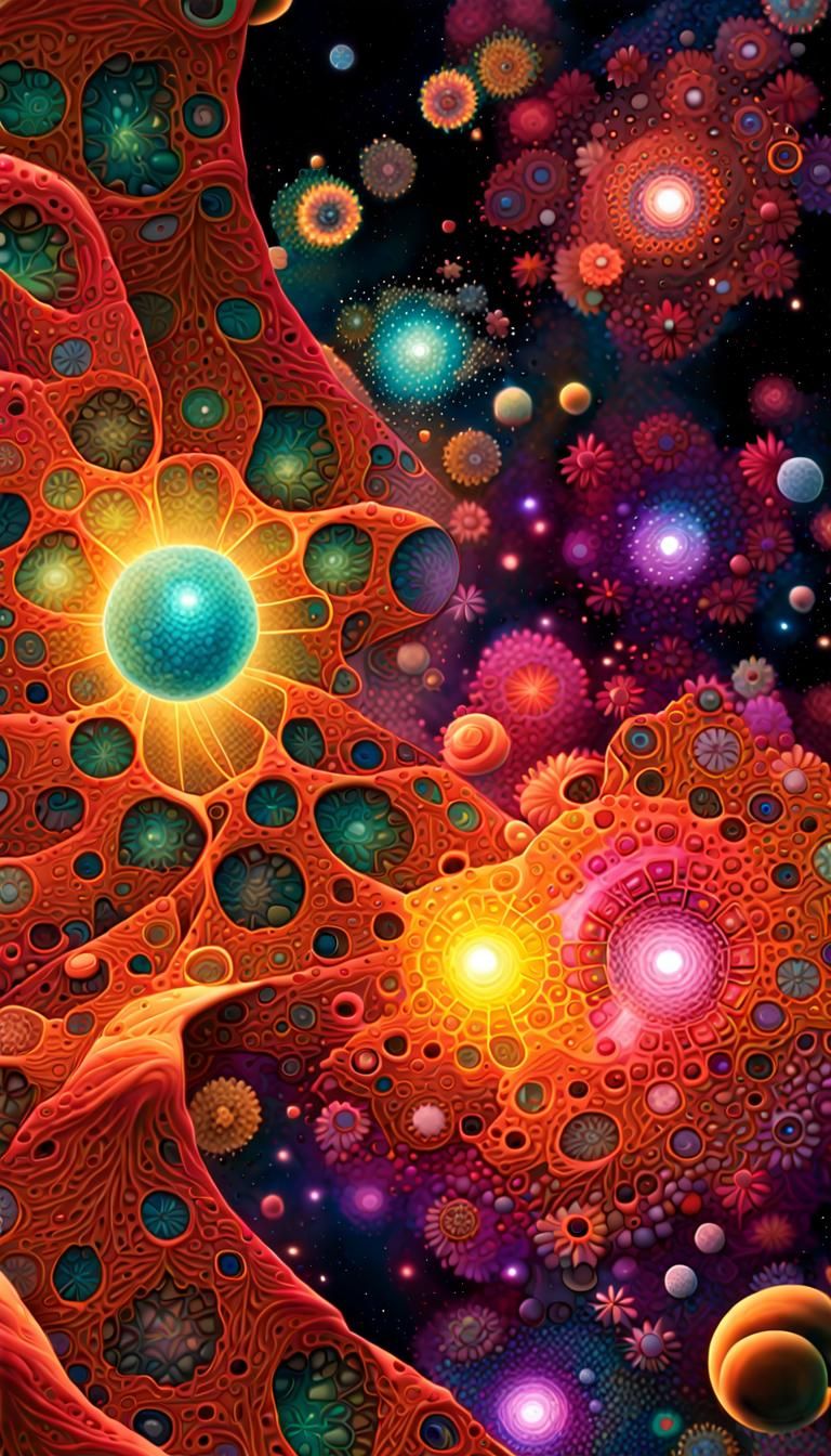 Living Universe: Biological Processes in Fractal Neon