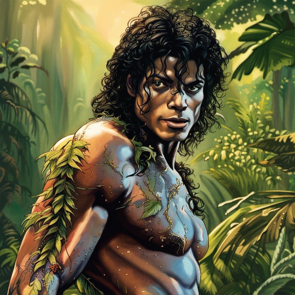Michael Jackson as Hyperrealistic Tarzan Jungle Art