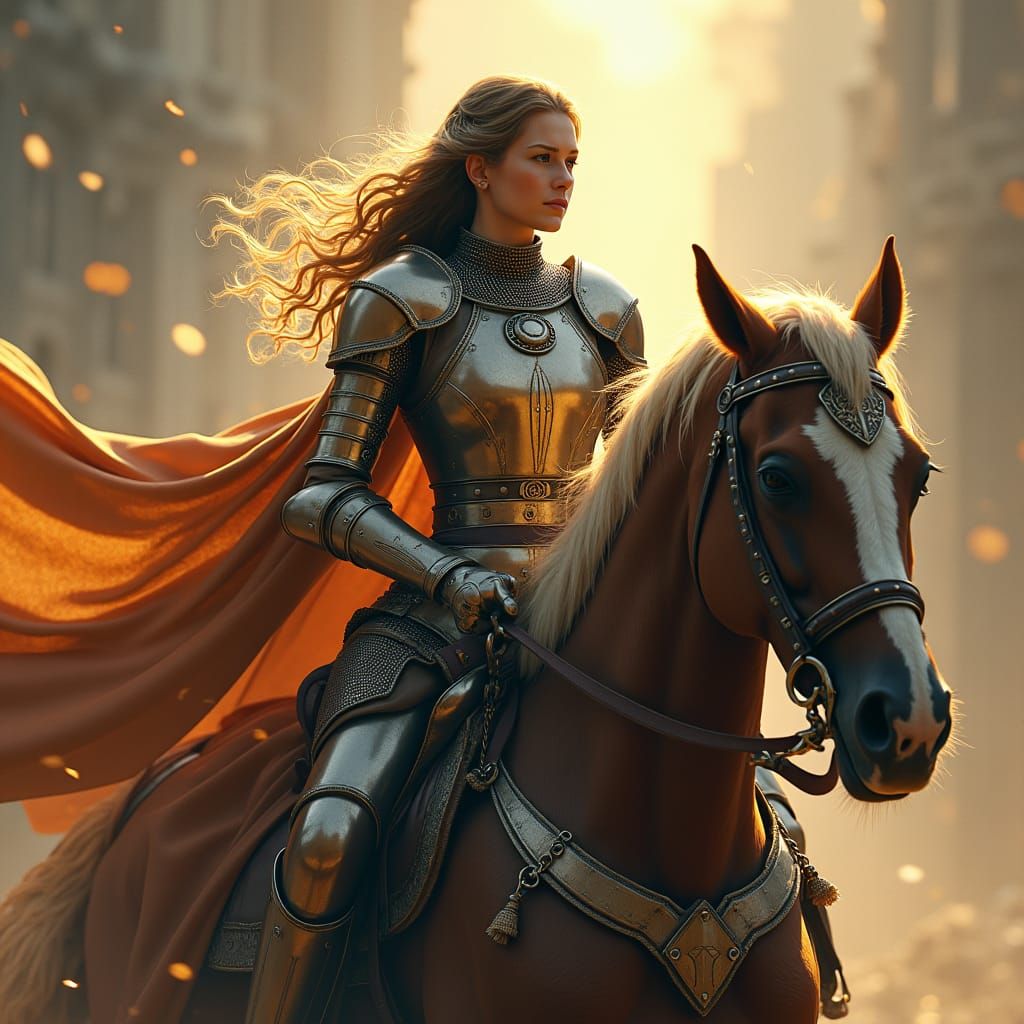 Epic Female Knight on Horseback Digital Painting