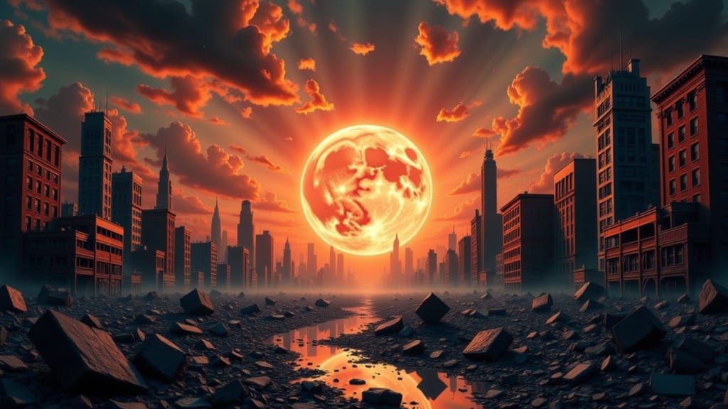 Dystopian Earth Quake: Collapsing Buildings and Exploding Pl...