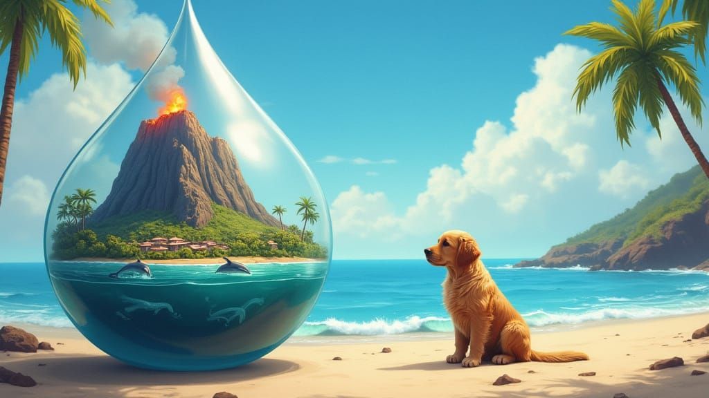 Majestic Water Droplet in Cyberpunk Aesthetic