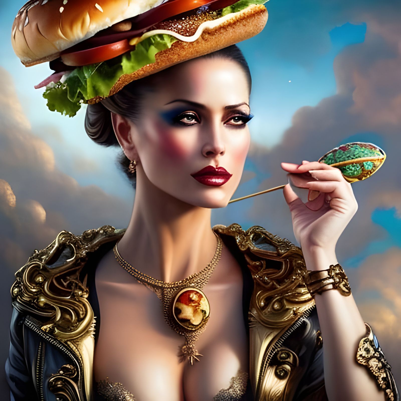 Hamburger Head: Rococo-Inspired Digital Portrait