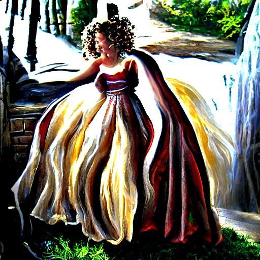 Woman with Curly Hair in Princess Ballgown