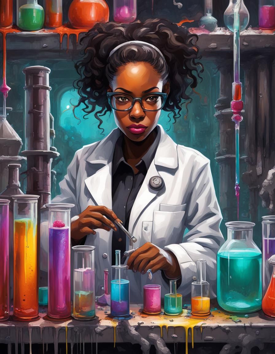 Black Scientist in Ancient Lab: Graffiti Art Style