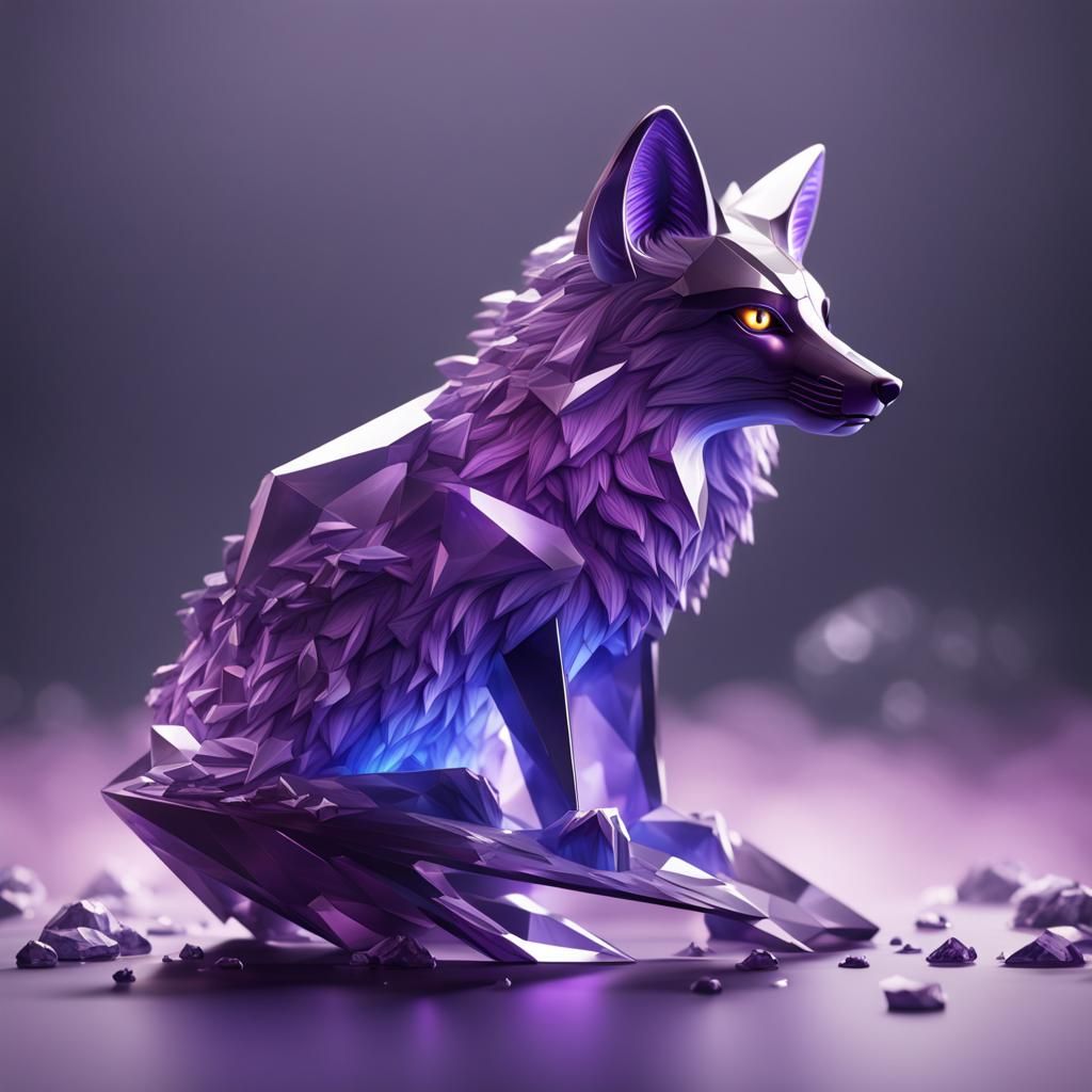 Purple Crystal Fox: Detailed Fantasy Art