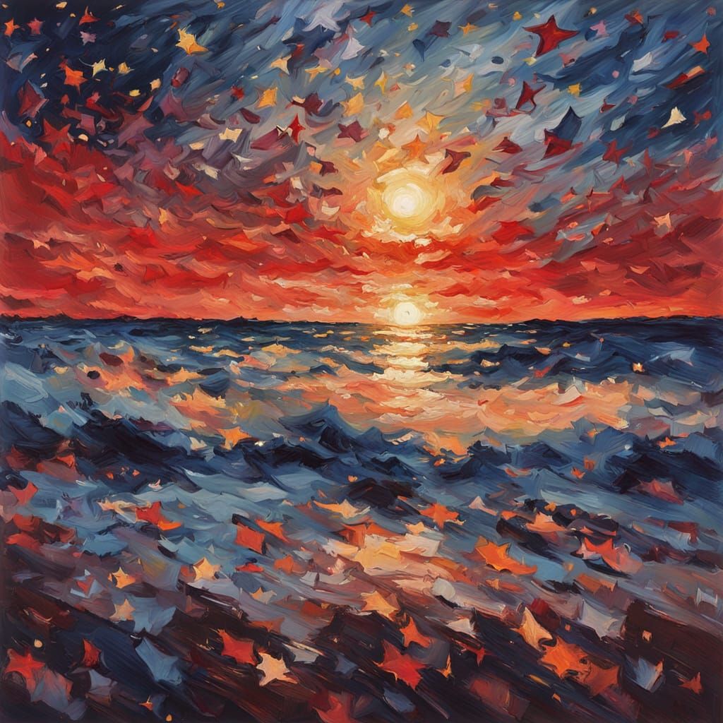 Impressionist Dusk Painting with Starlight