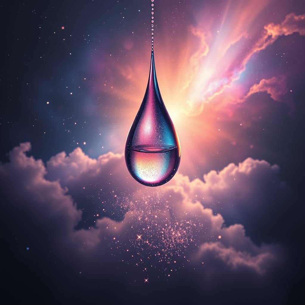 Surrealist Cosmic Teardrop in Iridescent Hues
