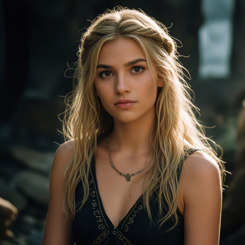 Troll Kneeling Before a Beautiful Woman: Cinematic Still