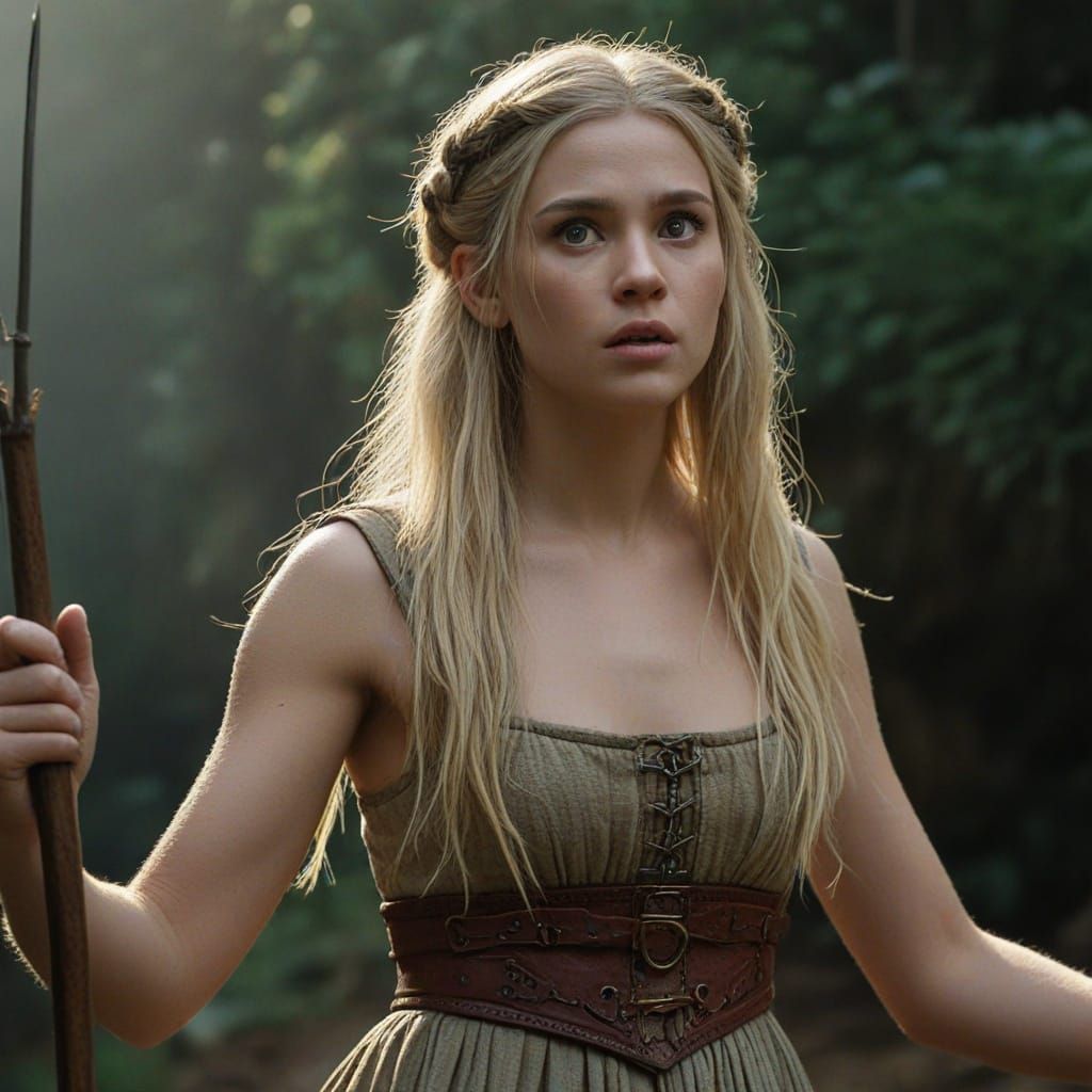 Troll Kneeling Before Beautiful Woman: Cinematic Still