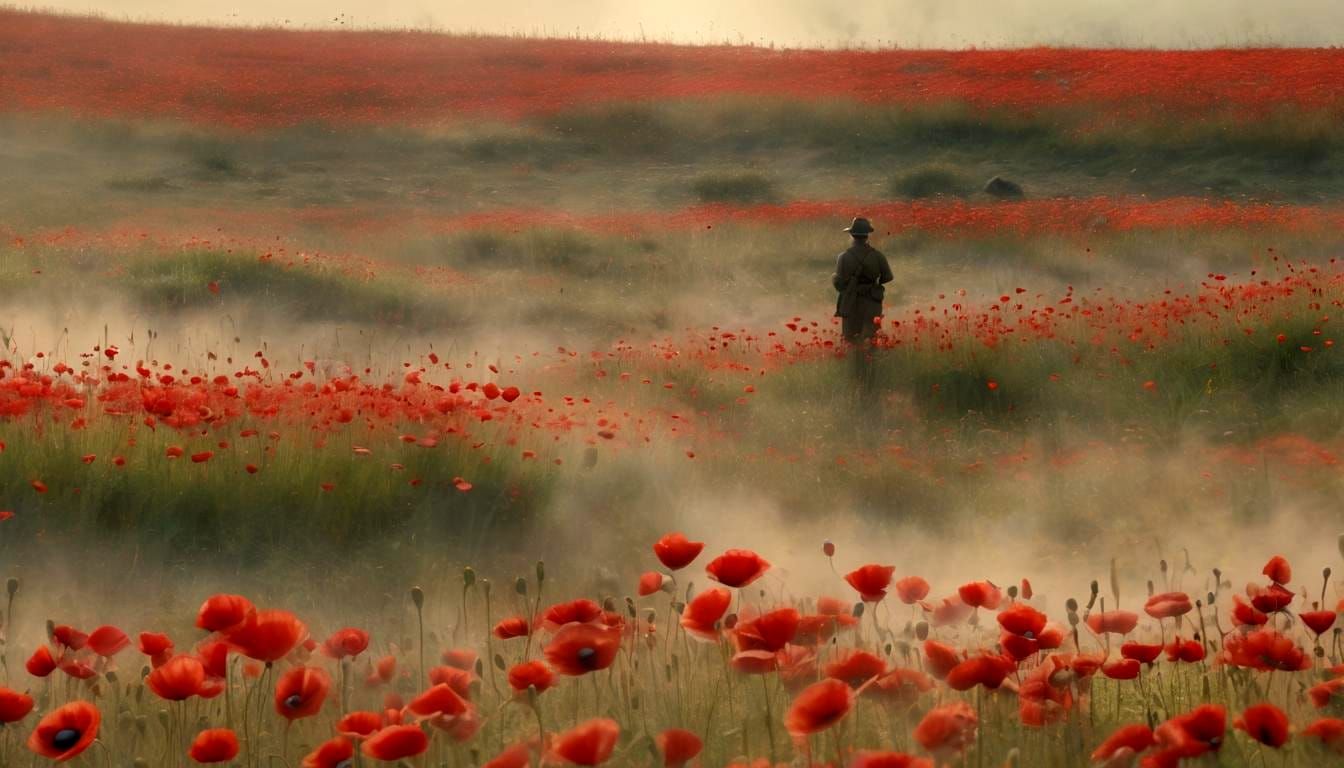 Poppy Field Dawn: Remembering World War I Soldiers