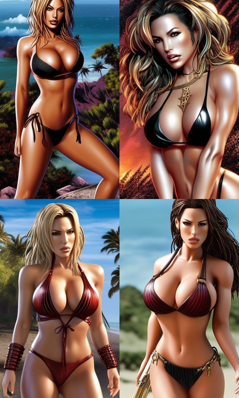 Bikini Model Digital Art in Comic Book Style