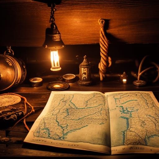 Pirate Ship Cabin with Treasure Map