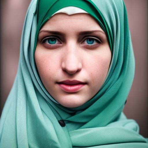 Woman with Hijab, Green Eyes, Professional Portrait