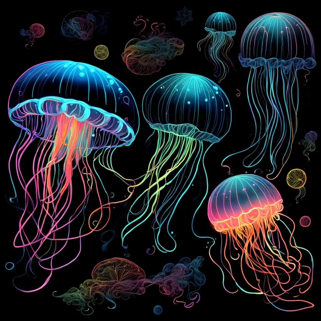 Fluorescent Jellyfish Chalk Art with Neon Glow