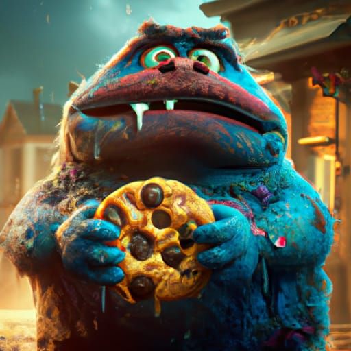 Detailed Matte Painting of Cookie Monster