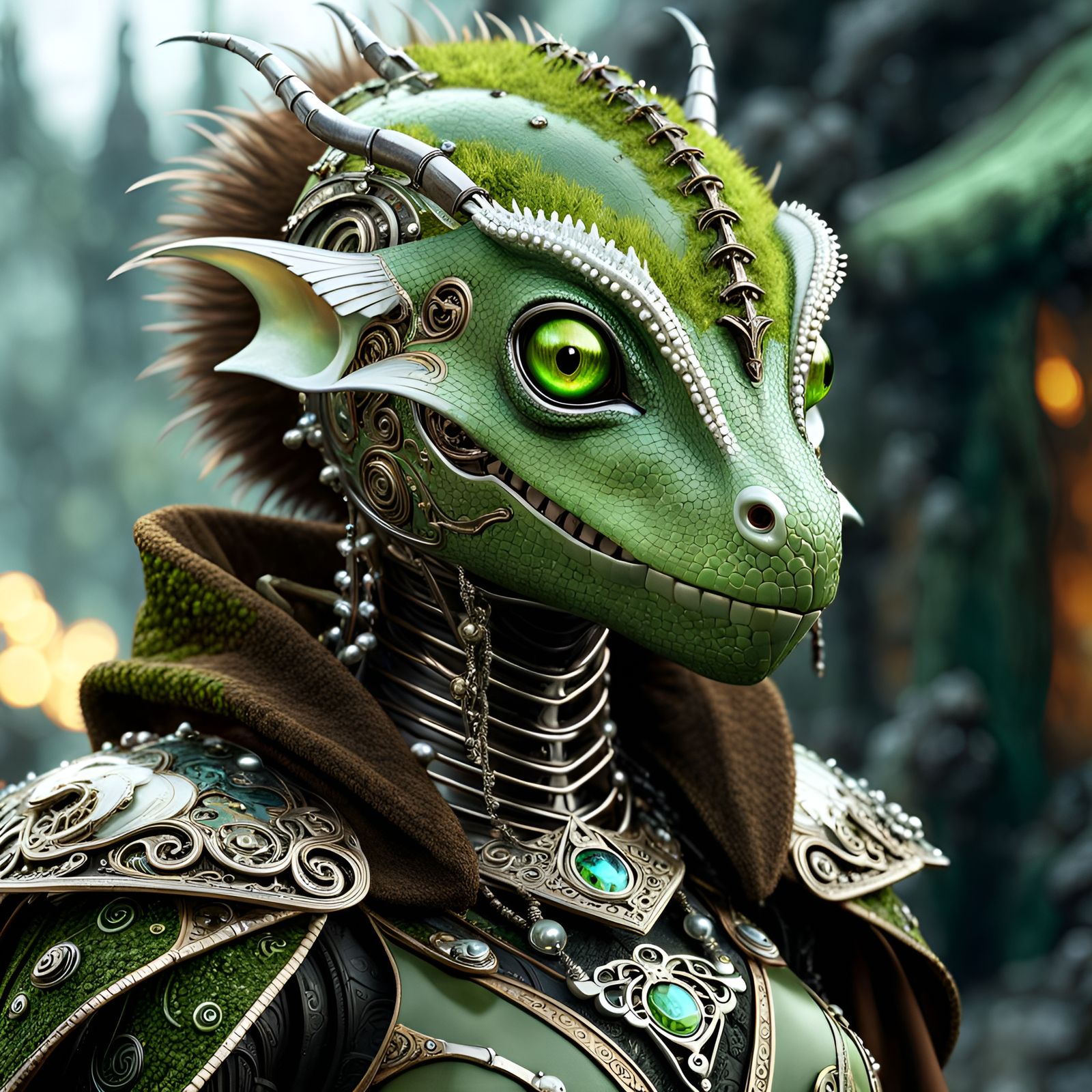 Lizard Warlock Droid on Futuristic Street