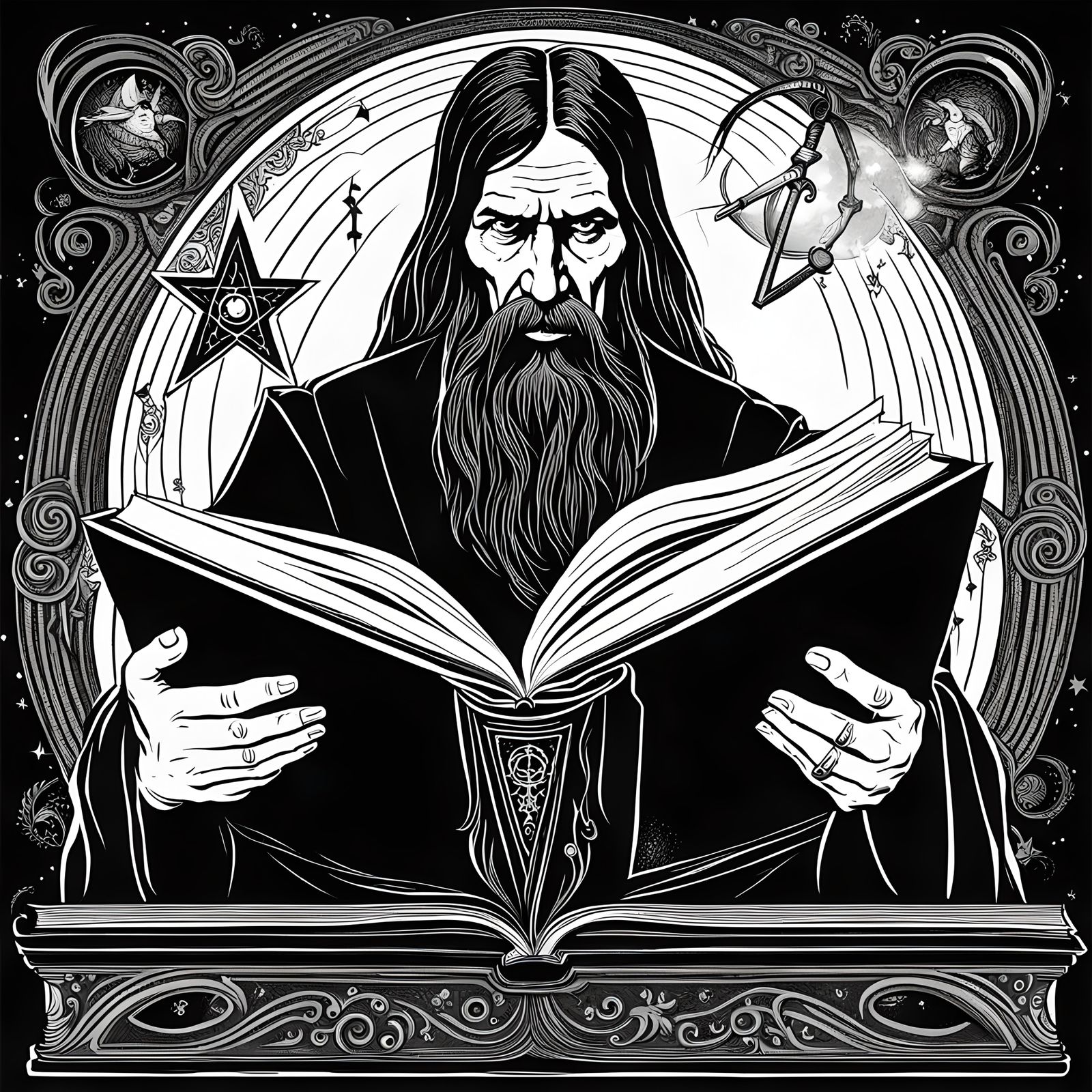 Rasputin Casting a Spell From an Open Book
