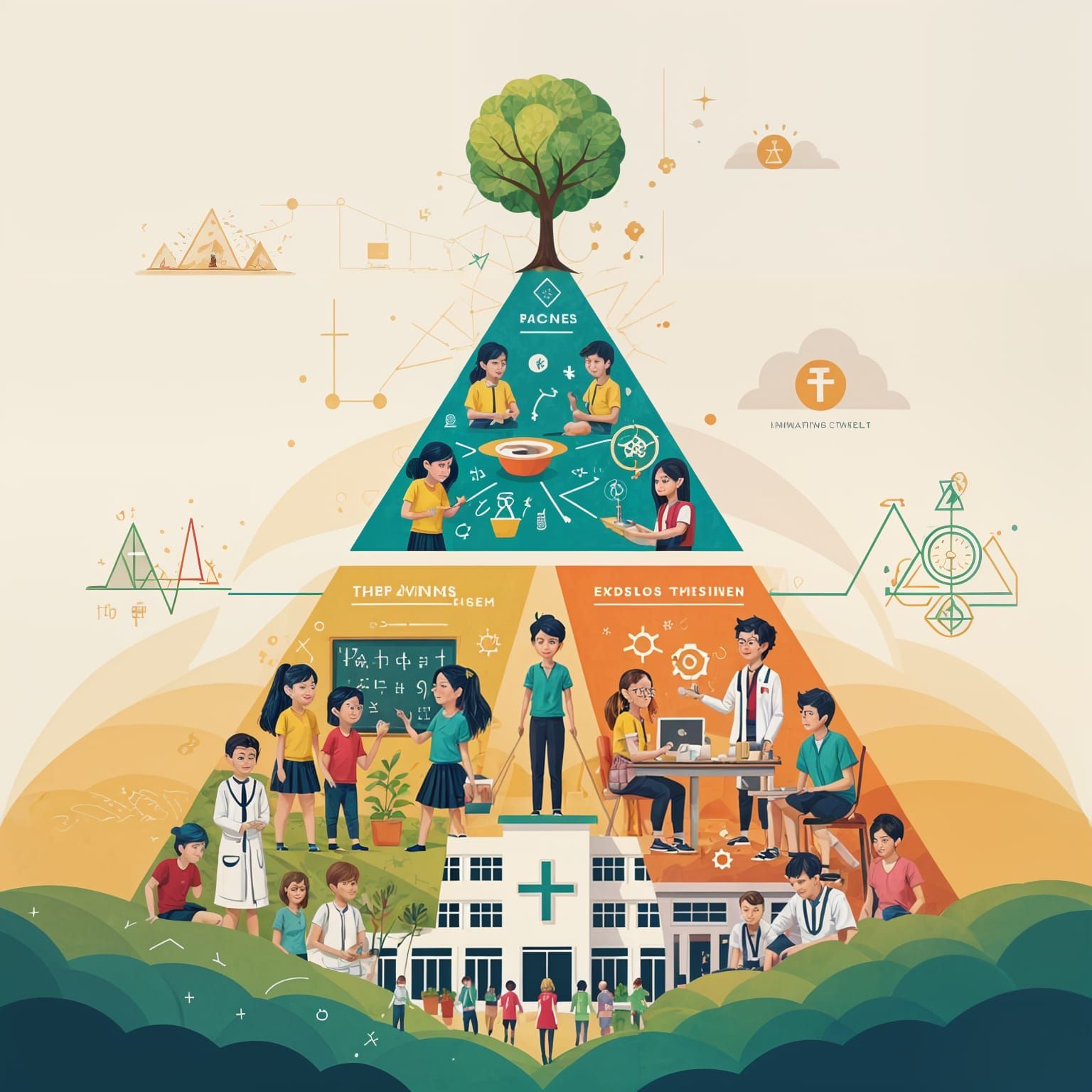 Interconnected Business Model Pyramid with Vibrant Colors an...