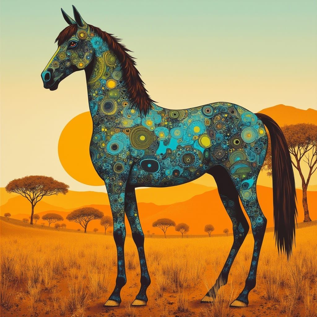 Surreal Horse with Iridescent Chameleon Pattern in Dreamlike...