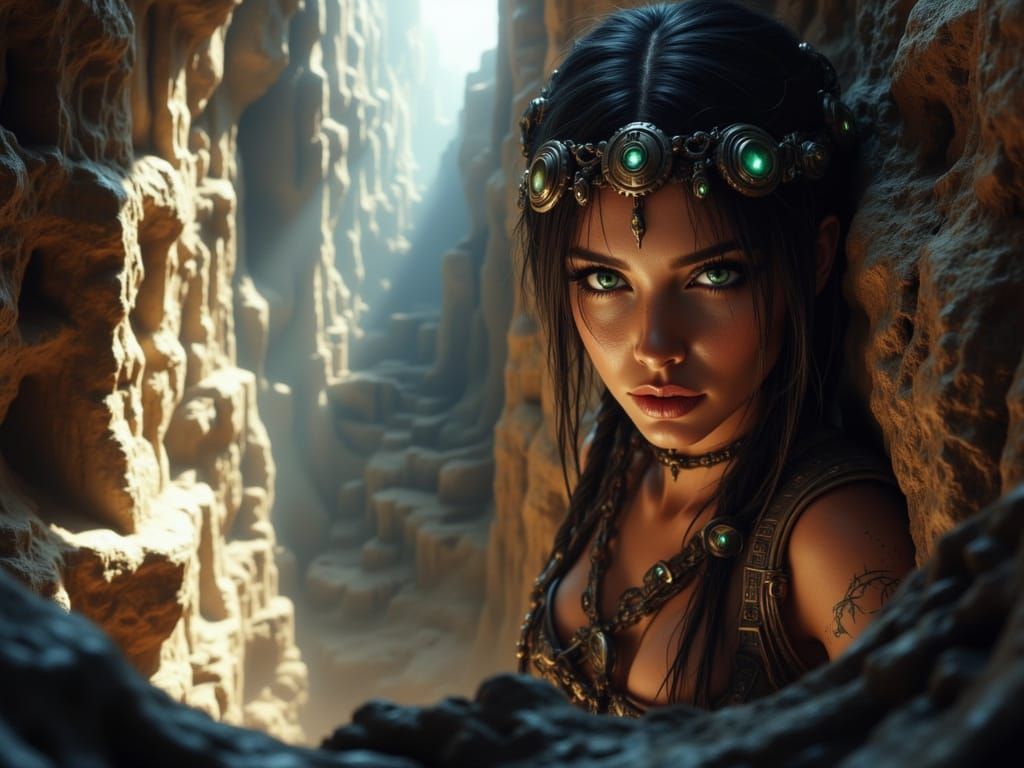 Explorer Descends Forgotten Temple Cavern