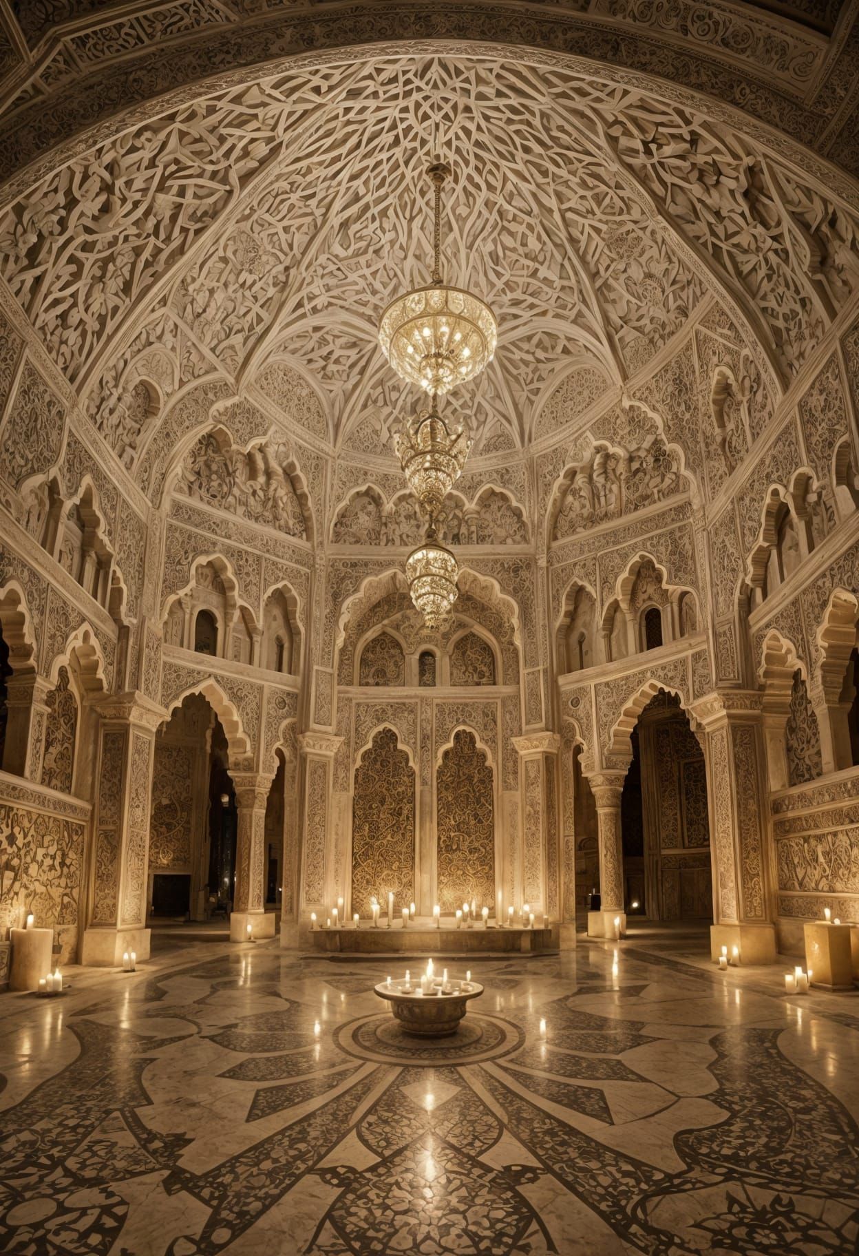 Luxurious Mughal Palace Interior Under Golden Medieval Light...