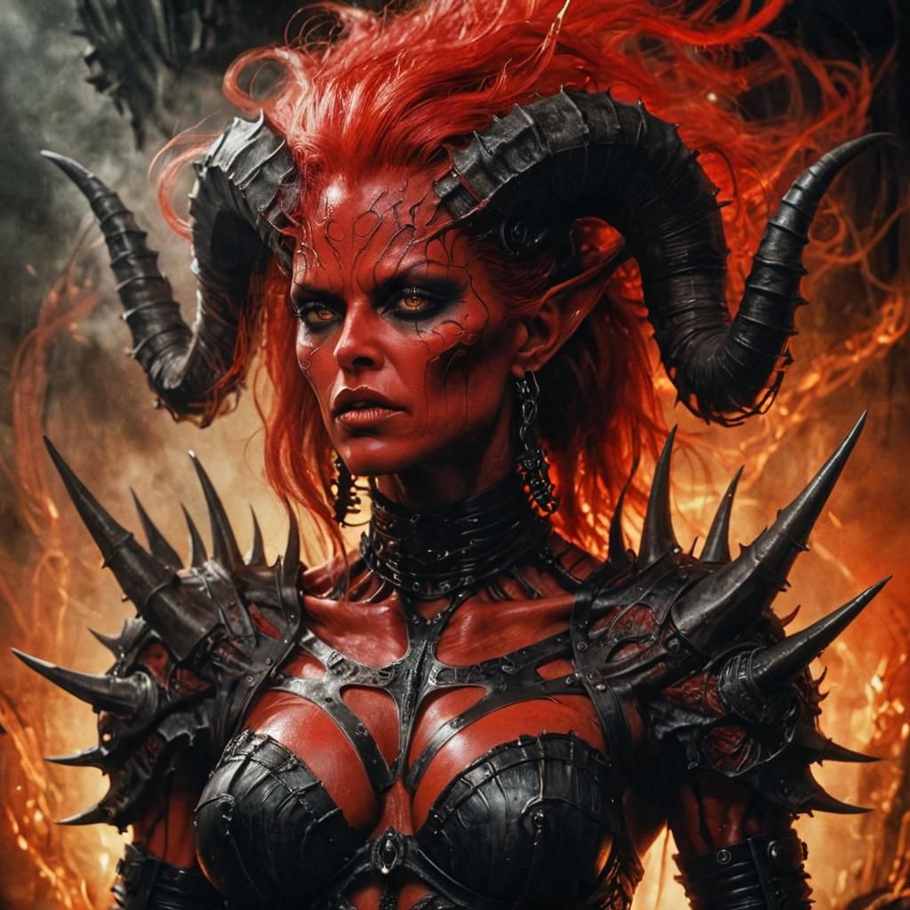 Red-Skinned Demon in Dark Fantasy Hyperrealism